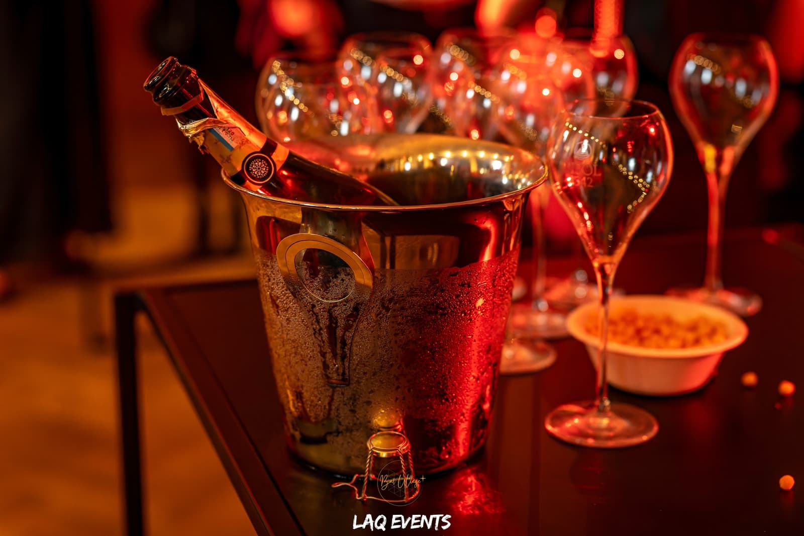 Champagne bucket and glasses at the bar
